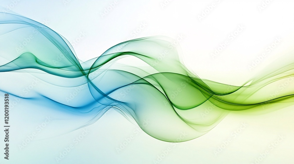 Wall mural abstract waves of blue and green flowing gracefully, creating a serene and calming atmosphere.