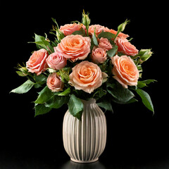 Fototapeta premium Pink Roses in a vase - Anniversary Bouquet 