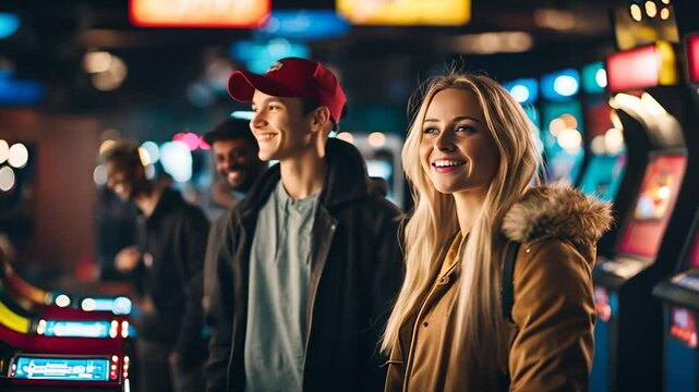 Friends in an arcade center.