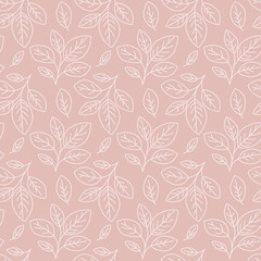 Hand drawn floral pattern vector design. Simple ornament with plant and leaf.