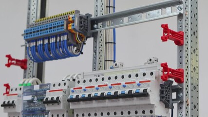 An electric switchboard for the organization of electricity supply to the apartment. Close-up. Soft focus.