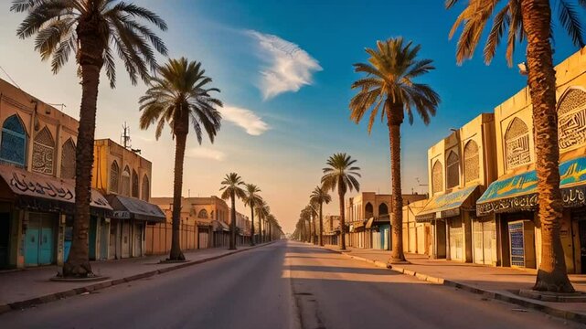 beautiful street of Baghdad capital of Iraq, sunny day

