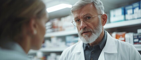 Obraz premium Senior Pharmacist Consulting in Pharmacy Setting