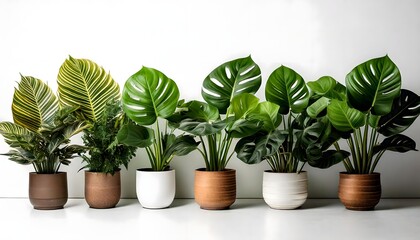 Obraz premium Indoor Plants in Stylish Pots on White Background