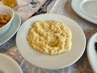 Raki appetizer Turkish style roasted eggplant salad served at restaurant
