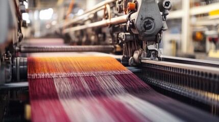 Fototapeta premium A US textile factory worker operating a weaving machine, isolated on a seamless white background,