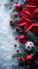 Red ornaments snowy winter arrangement high resolution hd image