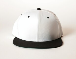 Fototapeta premium Stylish white baseball cap with a black brim, perfect for a casual look.