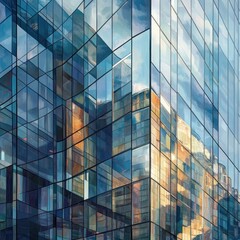 Obraz premium A large building with many windows and a reflection of the sky