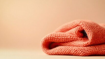 Cozy warmth with soft orange knitted sweater on neutral background for fashion design
