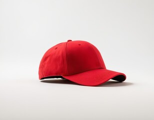 Fototapeta premium A vibrant red baseball cap displayed against a neutral background.