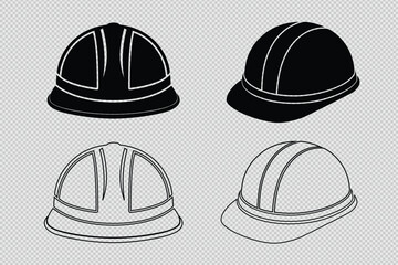 safety hat vector set with silhouettes and line art. Ideal for construction, workplace safety, and design projects