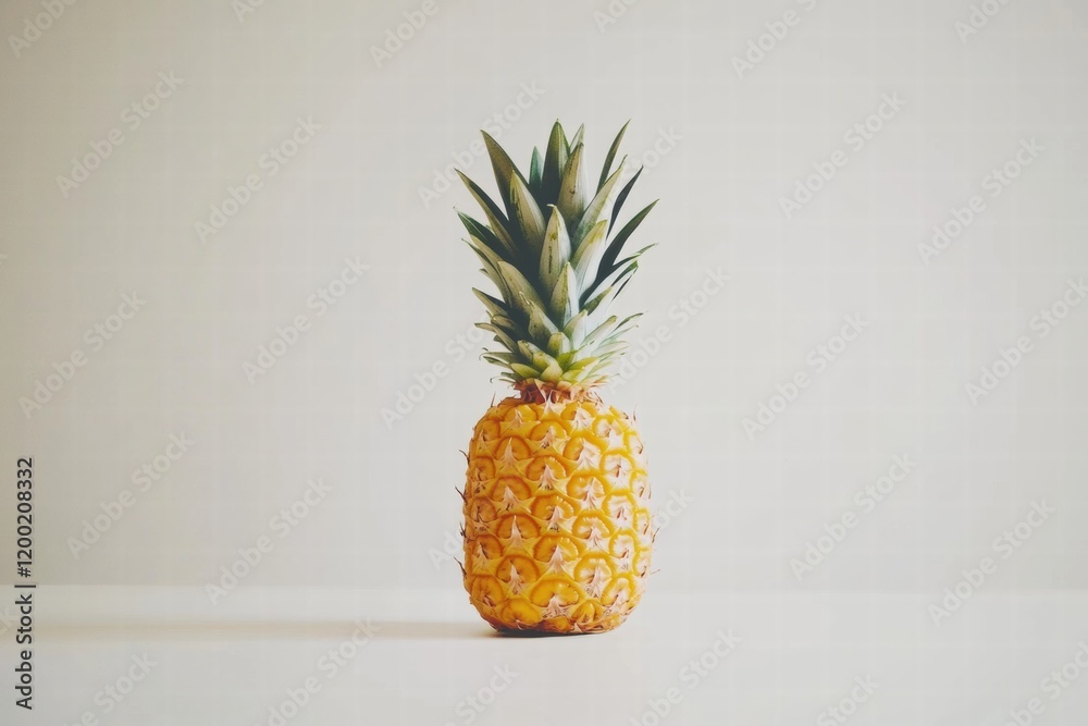 Poster bright and vibrant pineapple standing alone on a clean surface against a neutral background. generat