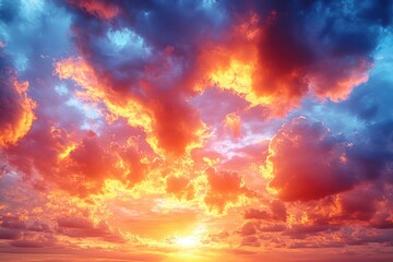 Obraz premium A vibrant sunset with dramatic clouds in a colorful sky.