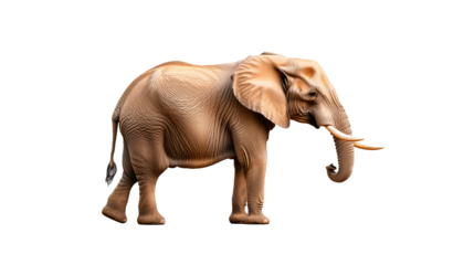 Elephant standing isolated on a white background showcasing its features and majesty