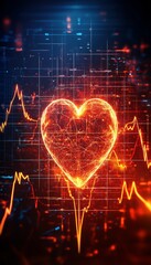 Glowing Heartbeat Line with Heart on Dark Background Medical and Healthcare Concept.