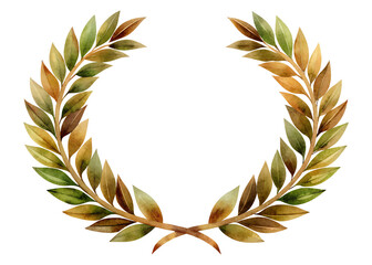 watercolor laurel wreath, isolated soft focus on the transparent background