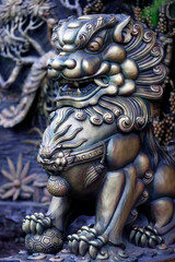 Thien Truc buddhist pagoda. Chinese guardian lion.  Bac Lieu. Vietnam. .