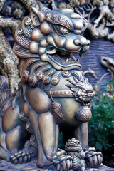 Thien Truc buddhist pagoda. Chinese guardian lion.  Bac Lieu. Vietnam. .