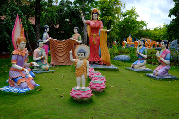 Thien Truc buddhist pagoda. The Life of the Buddha. The birth of infant Siddhartha Gautama as a...