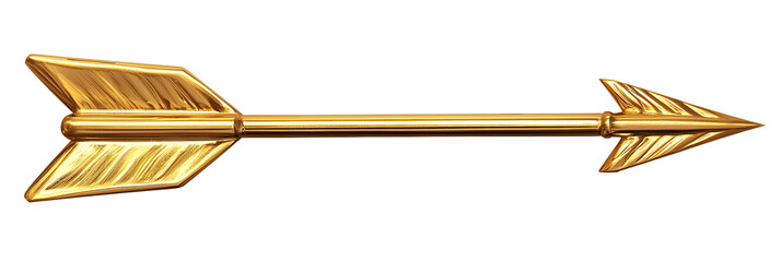Gold arrow with pointed tip, isolated on white background