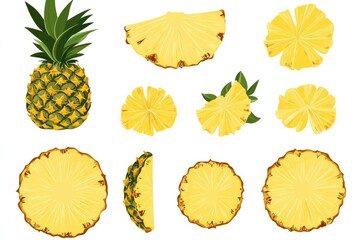 Collection of Isolated Pineapple Slices: Tropical Fruit Pieces for Culinary Inspiration