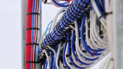 An electric switchboard for the organization of electricity supply to the apartment. Close-up. Soft focus.