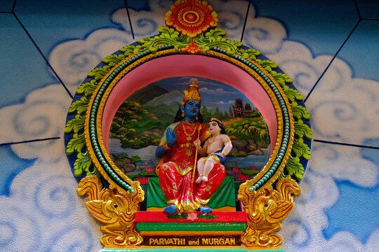 Mariamman Hindu Temple. Hindu gods. Parvathi and Murgan.  Ho Chi Minh City.  Vietnam.