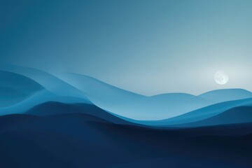 Naklejka premium Noche Azul: A Serene Evening by the Sea Under a Starry Sky with Blue Waves and a Radiant Moon
