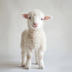 Obraz premium Adorable White Lamb: A Cozy Snapshot of a Newborn Sheep in a Studio Setting