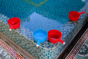 Masjid Musulman (Saigon Central Mosque). Ritual purity in Islam. Ablution pool. Ho Chi Minh City. ...
