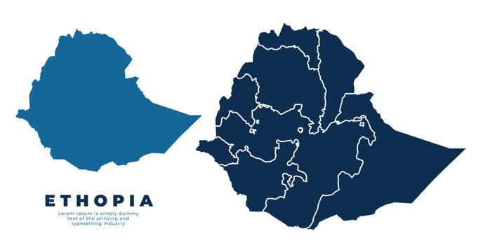 Ethopia political map and simple flat vector illustration