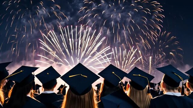 Graduation with fireworks.
