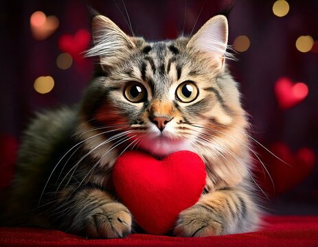 Romantische Katze mit Herzen &ndash; Valentinstagsmotiv