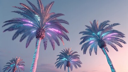 This image showcases a group of palm trees rendered in a stylized and almost futuristic manner. 