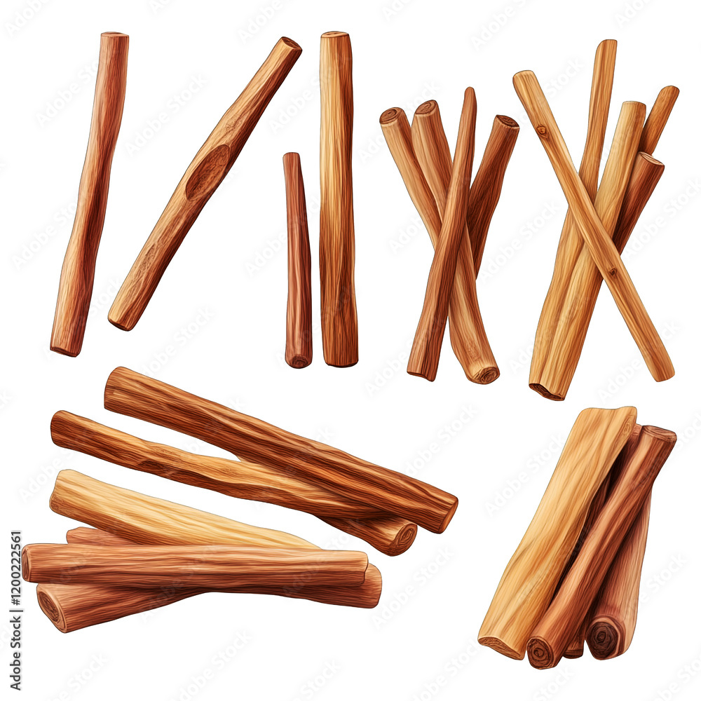 Wall mural Isolated Set Of Natural Sandalwood Sticks On Transparent Surface