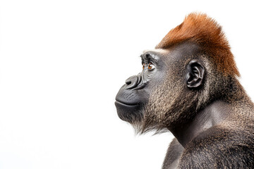 Obraz premium Portrait of gorilla monkey side view, isolated on white background