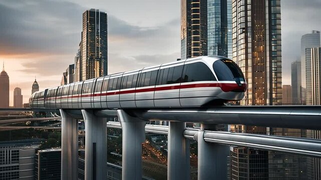 Monorail in a modern city.