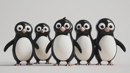 Obraz premium Animated character 3D image og a group of penguins