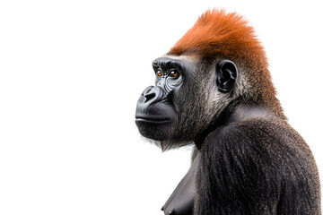 Obraz premium Portrait of gorilla monkey with bright vibrant mohawk, side view isolated on white background