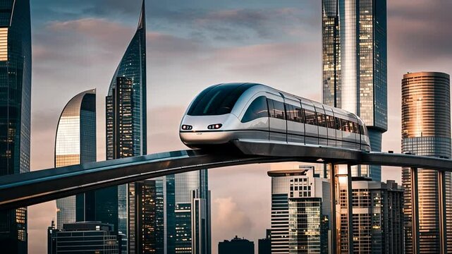 Monorail in a modern city.