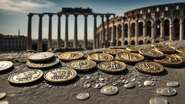 Roman coins in Rome.