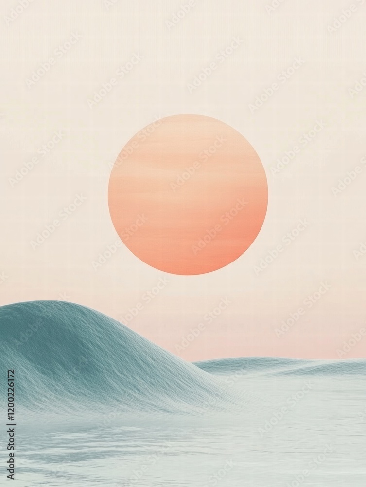 Poster Sunset over calm ocean waves with soft pastel hues reflecting on serene water. Generative AI