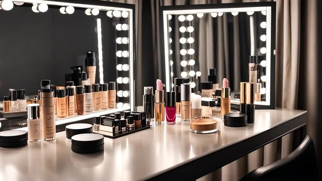 Cosmetic products in a dressing room.