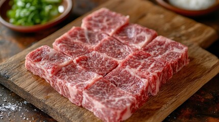 Fototapeta premium Premium Beef Cubes: Exquisite Marbling, Ready for the Grill
