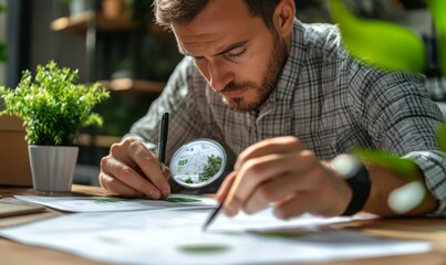 Businessman working on project for SWOT analyzing company financial report balance with augmented reality graphics at modern office space. Concept for business, economy, marketing and, Generative AI