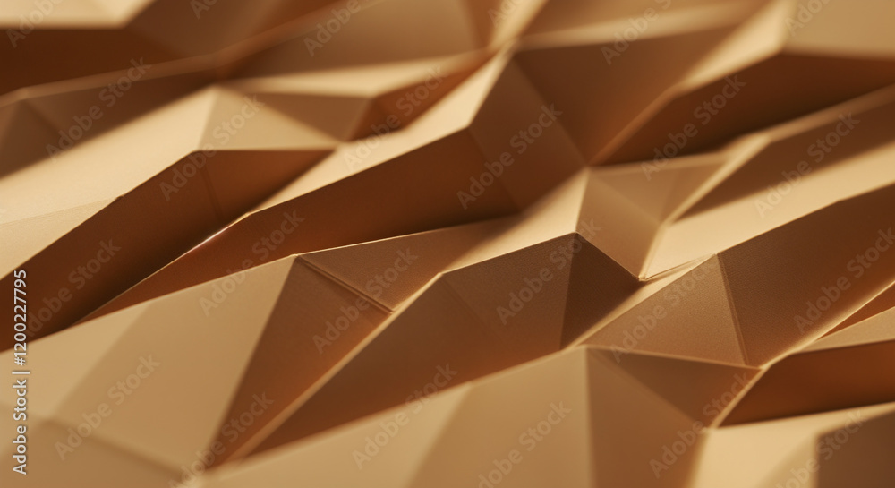 Poster abstract golden low poly triangular geometric surface forming an interesting pattern of shadows and 