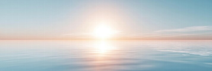 Obraz premium Tranquil sunset over calm ocean waters with gentle waves reflecting sunlight at twilight. Generative AI