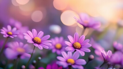 Soft sunlight illuminates delicate purple flowers.