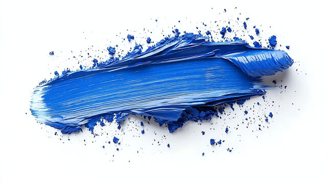 textured smear of vibrant blue paint on a white background, highlighting the rich color and dynamic brush strokes.